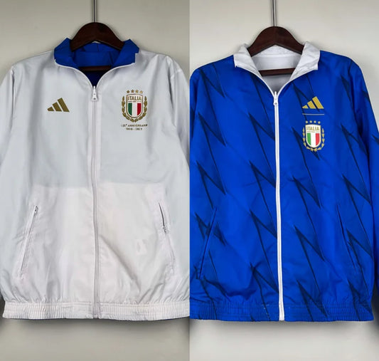 2023-2024 Italy Reversible Windbreaker White-Blue）