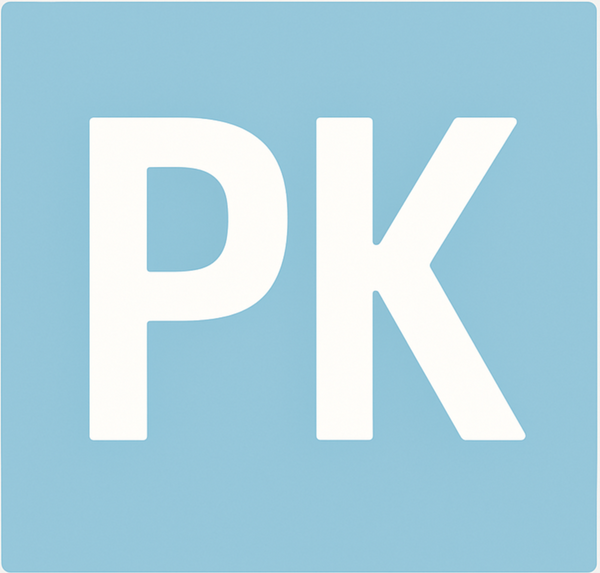 make the letters pk in a light blue box